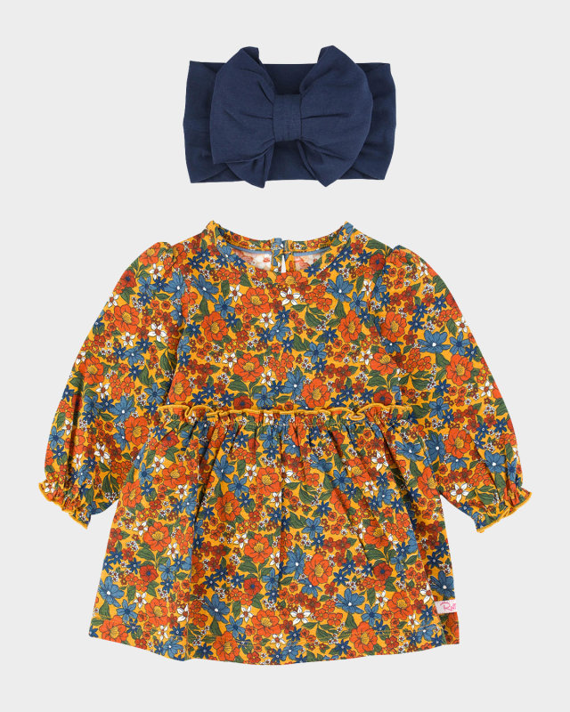 Girl's Golden Harvest Romper & Headband Set, Size Newborn-2T